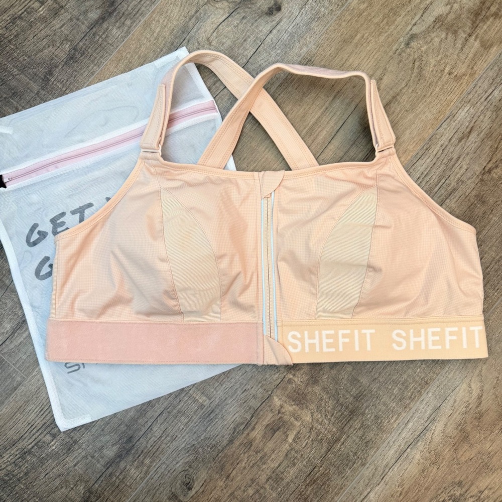 NEW SHEFIT Ultimate Sports Bra Pink High Impact Adjustable Front Zip 4 Luxe Bag - Picture 1 of 6